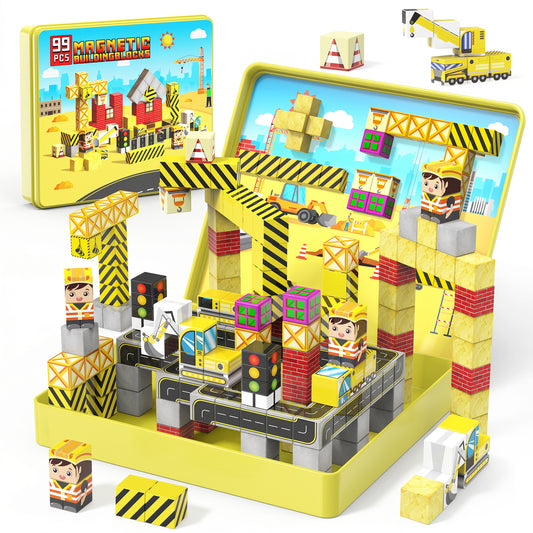 Magnetic Blocks for Kids, 99 Pcs Magnetic Building Block Travel Toys, Construction Toy Magnet Cube Toys