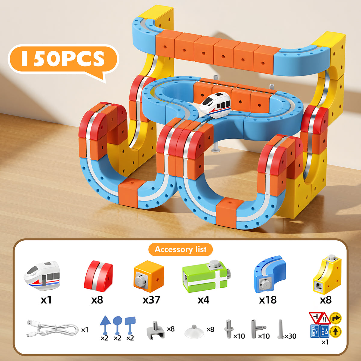 150Pcs Magnetic Car Track Set for Kids Age 3-12, Train Toys Track Race Car, STEM Educational Building Toys