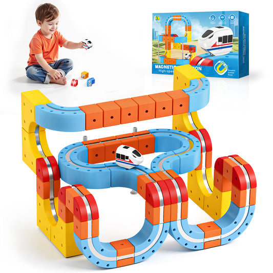 150Pcs Magnetic Car Track Set for Kids Age 3-12, Train Toys Track Race Car, STEM Educational Building Toys