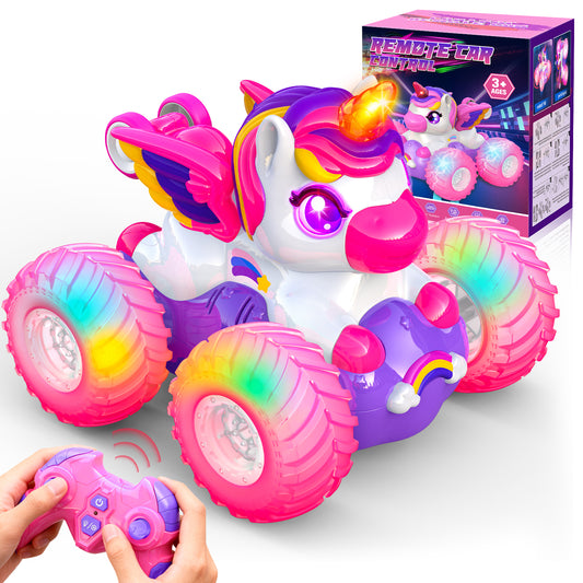 Remote Control Car for Girls, Unicorn Toys Gift for 3 4 5 6 7 Year Old Girls, Stunt Car Toy for Girls