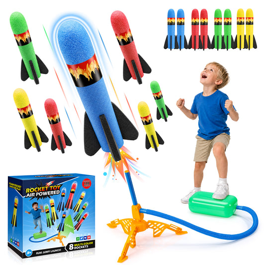 Rocket Launcher for Kids, Launcher with 8 Rockets, Outdoor Toys for Kids 3 4 5 6 7 Year Old Boys,
