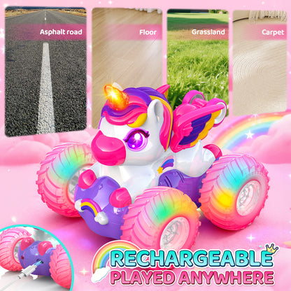 Remote Control Car for Girls, Unicorn Toys Gift for 3 4 5 6 7 Year Old Girls, Stunt Car Toy for Girls