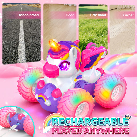 Remote Control Car for Girls, Unicorn Toys Gift for 3 4 5 6 7 Year Old Girls, Stunt Car Toy for Girls