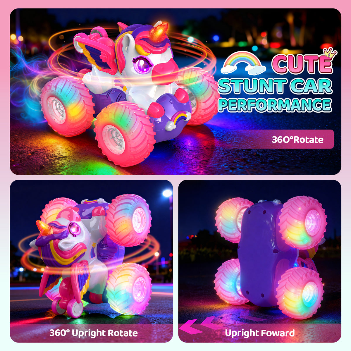 Remote Control Car for Girls, Unicorn Toys Gift for 3 4 5 6 7 Year Old Girls, Stunt Car Toy for Girls