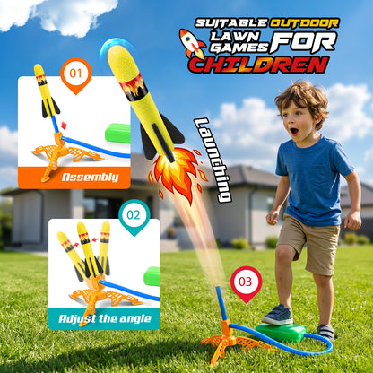 Rocket Launcher for Kids, Launcher with 8 Rockets, Outdoor Toys for Kids 3 4 5 6 7 Year Old Boys,