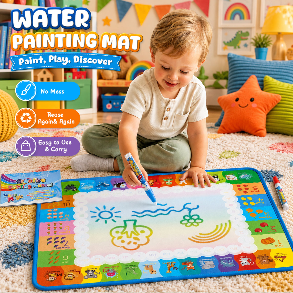 Superwinky Doodle Mat Toys for Toddlers, Gifts for 1 2 3 4 Years Old Girls, Writing Mat Toddler Toys