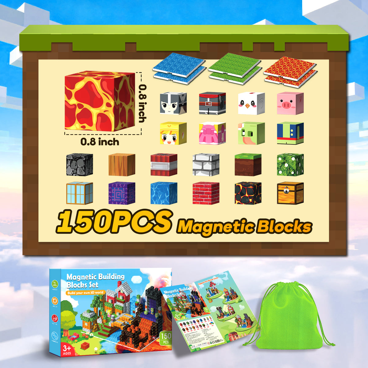 Magnetic Blocks for Kids, 150PCS Magnetic Building Blocks Magnet Cube Toys,STEM Montessori Toys