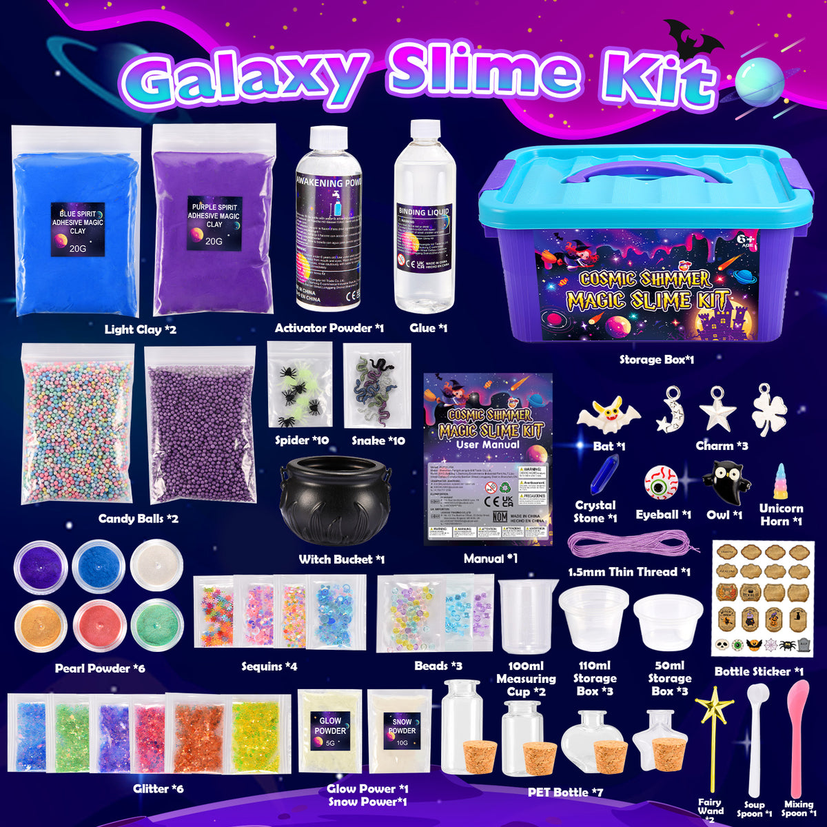 Slime Kits for Girls 6-9-12, Kids Slime Making Kit Gifts for 5 6 7 8 9 10 Years Old Girls Boys, Galaxy Slime