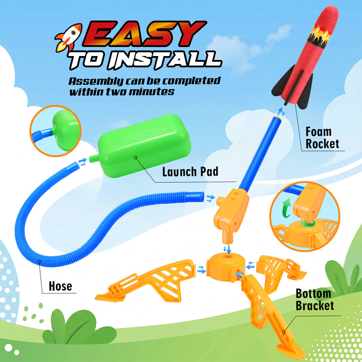 Rocket Launcher for Kids, Launcher with 8 Rockets, Outdoor Toys for Kids 3 4 5 6 7 Year Old Boys,