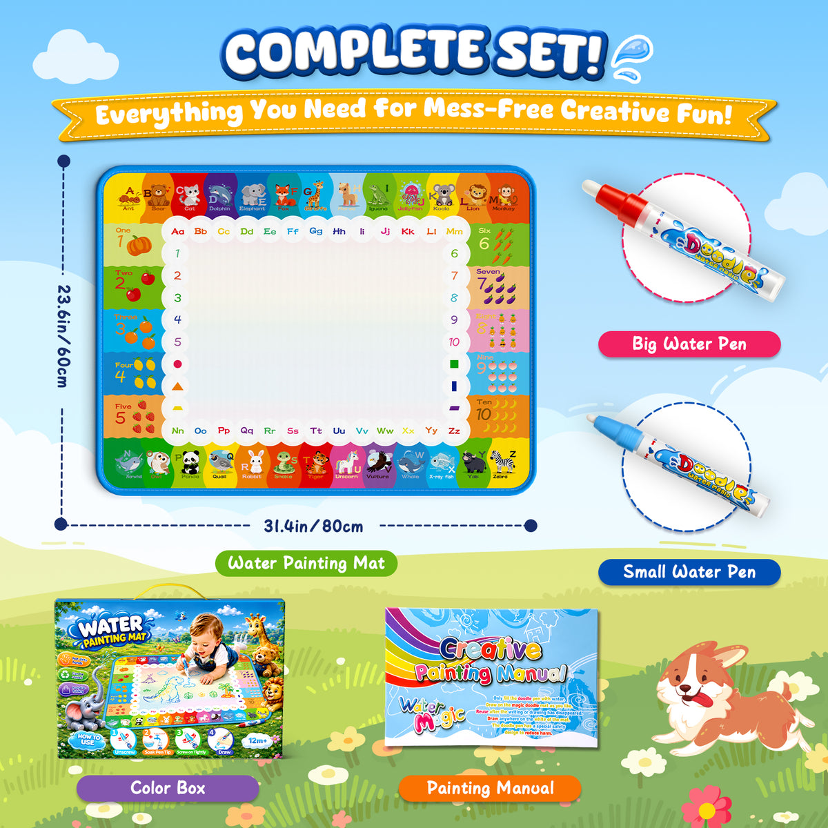 Superwinky Doodle Mat Toys for Toddlers, Gifts for 1 2 3 4 Years Old Girls, Writing Mat Toddler Toys