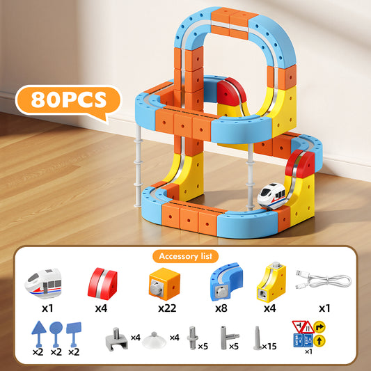 80Pcs Magnetic Car Track Set for Kids Age 3-12, Train Toys Track Race Car, STEM Educational Building Toys