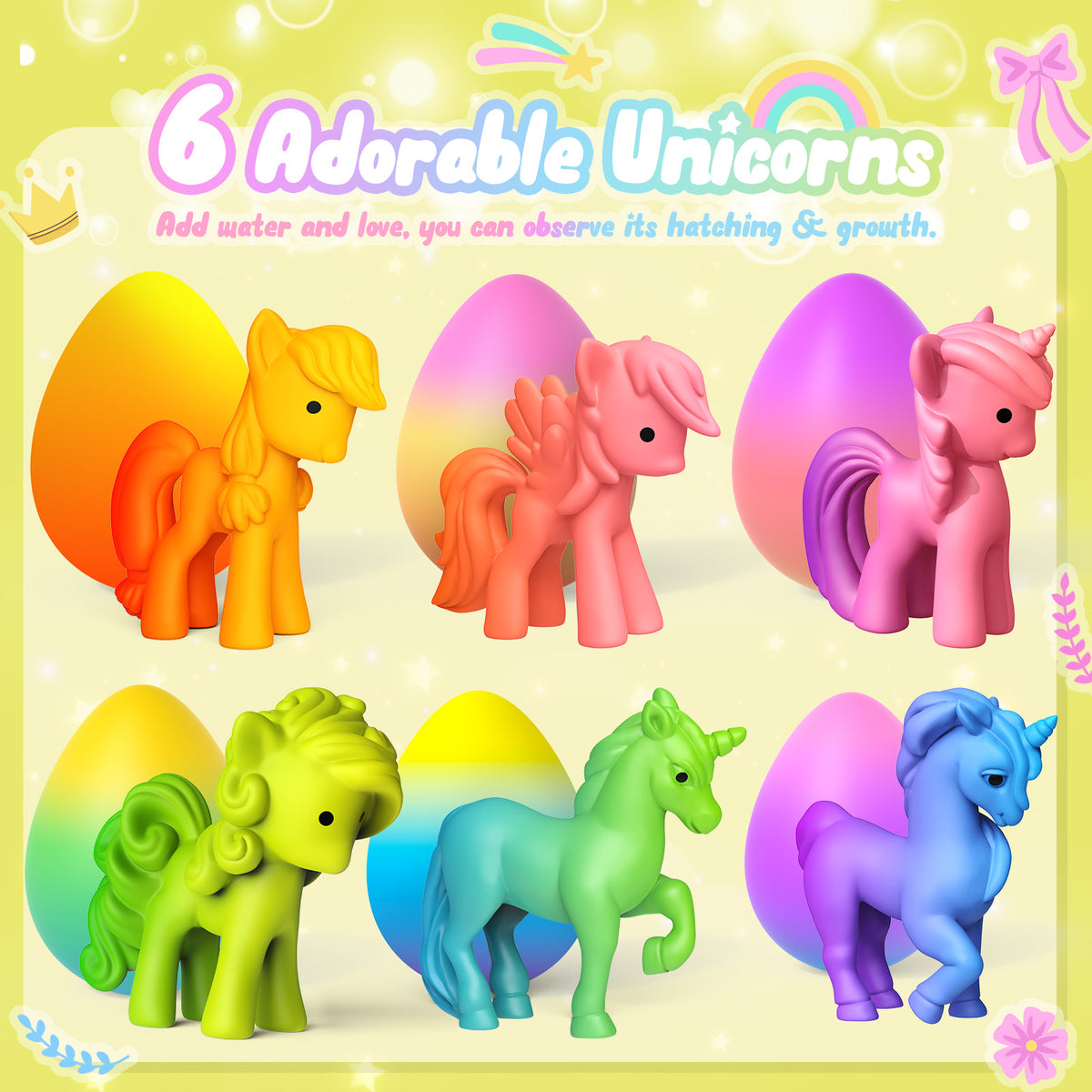Unicorn Hatching Rainbow Eggs 6 Packs, Unicorn Toys for Kids Girls Ages 3-8