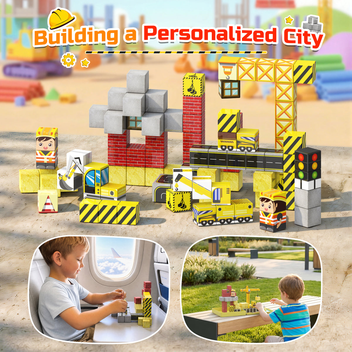 Magnetic Blocks for Kids, 99 Pcs Magnetic Building Block Travel Toys, Construction Toy Magnet Cube Toys