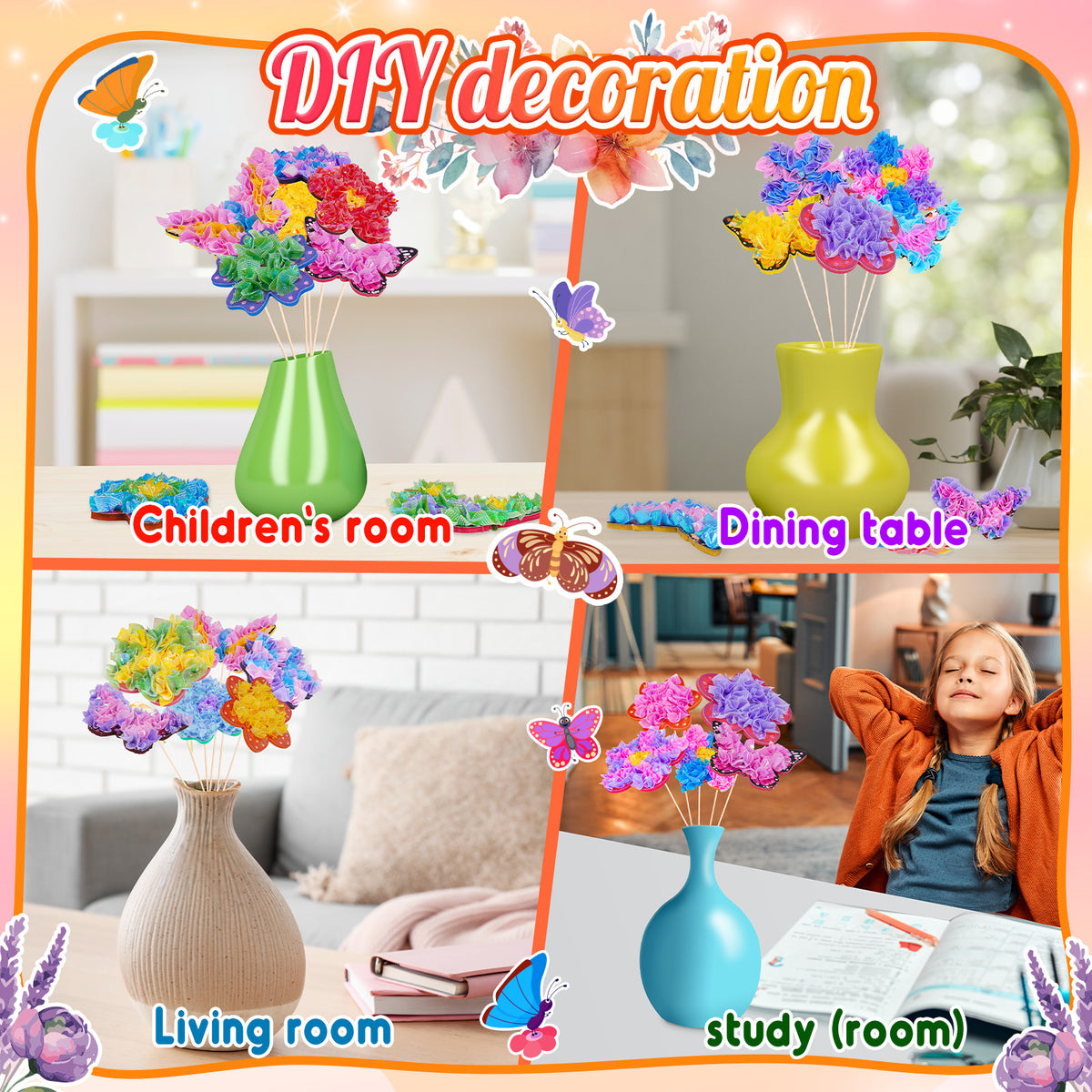Poke-in Art Flower Bouquet Crafts for Girls,Art Activity Craft Kits