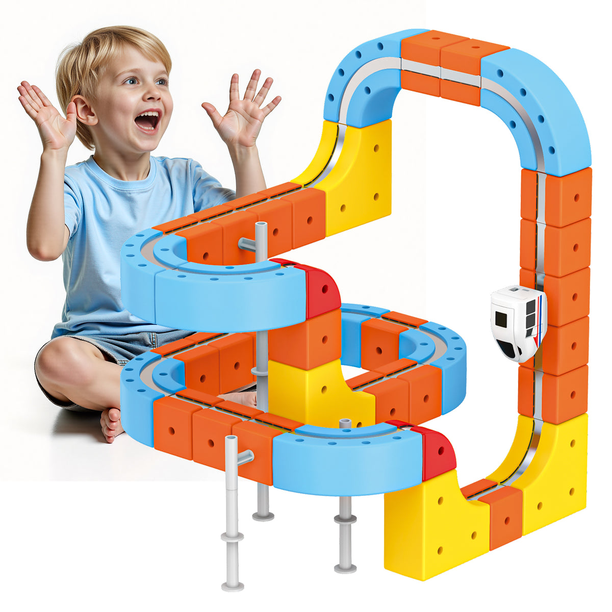 80Pcs Magnetic Car Track Set for Kids Age 3-12, Train Toys Track Race Car, STEM Educational Building Toys