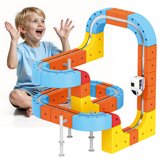 80Pcs Magnetic Car Track Set for Kids Age 3-12, Train Toys Track Race Car, STEM Educational Building Toys