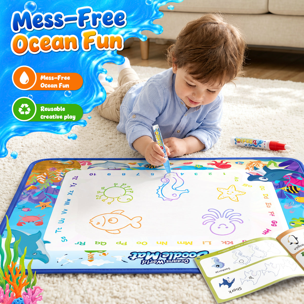 Doodle Drawing Mat, Learning Toys for Girls Toddlers Age 3-7, Magic Writing Mat Toddler Toys Ages 3 4 5